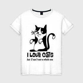 Женская футболка хлопок с принтом I love cats в Новосибирске, 100% хлопок | прямой крой, круглый вырез горловины, длина до линии бедер, слегка спущенное плечо | 