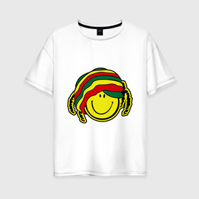 Женская футболка хлопок Oversize с принтом Cмайл-растаман в Новосибирске, 100% хлопок | свободный крой, круглый ворот, спущенный рукав, длина до линии бедер
 | дреды | настроение | позитив | раста | смайлик | улыбка