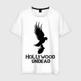 Мужская футболка хлопок с принтом Hollywood Undead в Новосибирске, 100% хлопок | прямой крой, круглый вырез горловины, длина до линии бедер, слегка спущенное плечо. | Тематика изображения на принте: hollywood undead | undead | птица с гранатой | рок реп группа hollywood undead