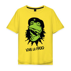 Мужская футболка хлопок Oversize с принтом Viva la Frog в Новосибирске, 100% хлопок | свободный крой, круглый ворот, “спинка” длиннее передней части | frog | viva la frog | viva лягушка | лягушка | лягушка чегевара