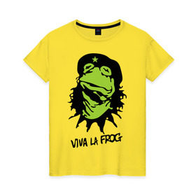 Женская футболка хлопок с принтом Viva la Frog в Новосибирске, 100% хлопок | прямой крой, круглый вырез горловины, длина до линии бедер, слегка спущенное плечо | frog | viva la frog | viva лягушка | лягушка | лягушка чегевара