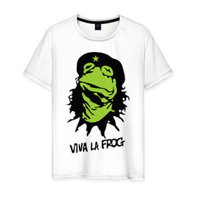 Мужская футболка хлопок с принтом Viva la Frog в Новосибирске, 100% хлопок | прямой крой, круглый вырез горловины, длина до линии бедер, слегка спущенное плечо. | frog | viva la frog | viva лягушка | лягушка | лягушка чегевара
