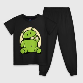 Детская пижама хлопок с принтом Андроид кушает батарейку в Новосибирске, 100% хлопок |  брюки и футболка прямого кроя, без карманов, на брюках мягкая резинка на поясе и по низу штанин
 | adnroid | андроид | андроид кушает батарейку | андройд