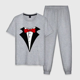 Мужская пижама хлопок с принтом Смокинг и красная бабочка в Новосибирске, 100% хлопок | брюки и футболка прямого кроя, без карманов, на брюках мягкая резинка на поясе и по низу штанин
 | смокинг
