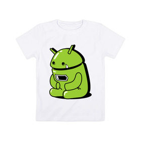 Детская футболка хлопок с принтом Андроид плачет в Новосибирске, 100% хлопок | круглый вырез горловины, полуприлегающий силуэт, длина до линии бедер | android | андроид | андроид плачет