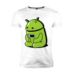 Мужская футболка премиум с принтом Андроид плачет в Новосибирске, 92% хлопок, 8% лайкра | приталенный силуэт, круглый вырез ворота, длина до линии бедра, короткий рукав | android | андроид | андроид плачет