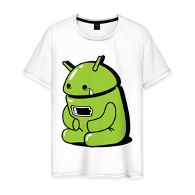 Мужская футболка хлопок с принтом Андроид плачет в Новосибирске, 100% хлопок | прямой крой, круглый вырез горловины, длина до линии бедер, слегка спущенное плечо. | android | андроид | андроид плачет