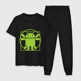 Мужская пижама хлопок с принтом Андроид давинчи в Новосибирске, 100% хлопок | брюки и футболка прямого кроя, без карманов, на брюках мягкая резинка на поясе и по низу штанин
 | android | андроид давинчи | давинчи