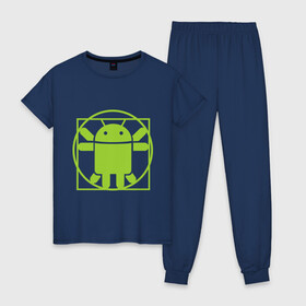Женская пижама хлопок с принтом Андроид давинчи в Новосибирске, 100% хлопок | брюки и футболка прямого кроя, без карманов, на брюках мягкая резинка на поясе и по низу штанин | android | андроид давинчи | давинчи