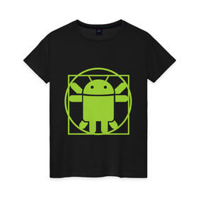 Женская футболка хлопок с принтом Андроид давинчи в Новосибирске, 100% хлопок | прямой крой, круглый вырез горловины, длина до линии бедер, слегка спущенное плечо | android | андроид давинчи | давинчи