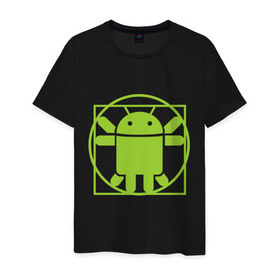 Мужская футболка хлопок с принтом Андроид давинчи в Новосибирске, 100% хлопок | прямой крой, круглый вырез горловины, длина до линии бедер, слегка спущенное плечо. | android | андроид давинчи | давинчи