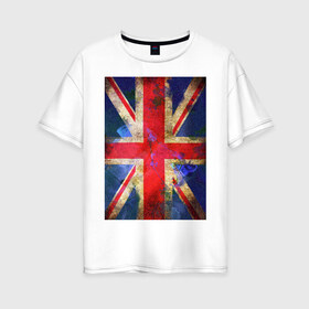 Женская футболка хлопок Oversize с принтом Флаг Британии в цветах в Новосибирске, 100% хлопок | свободный крой, круглый ворот, спущенный рукав, длина до линии бедер
 | англия | британский флаг | великобритания | флаг великобритании