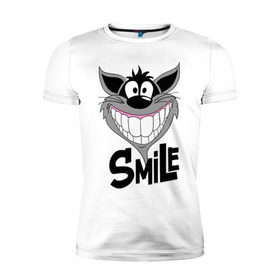 Мужская футболка премиум с принтом Улыбка Smile в Новосибирске, 92% хлопок, 8% лайкра | приталенный силуэт, круглый вырез ворота, длина до линии бедра, короткий рукав | smile | волк | смайл | смайлик | улыбка