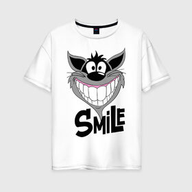 Женская футболка хлопок Oversize с принтом Улыбка Smile в Новосибирске, 100% хлопок | свободный крой, круглый ворот, спущенный рукав, длина до линии бедер
 | smile | волк | смайл | смайлик | улыбка