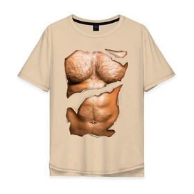Мужская футболка хлопок Oversize с принтом Мужской пресс в Новосибирске, 100% хлопок | свободный крой, круглый ворот, “спинка” длиннее передней части | body | волосатая грудь | волосатое тело | мужское тело | тело | торс