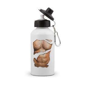 Бутылка спортивная с принтом Мужской пресс в Новосибирске, металл | емкость — 500 мл, в комплекте две пластиковые крышки и карабин для крепления | body | волосатая грудь | волосатое тело | мужское тело | тело | торс