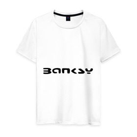 Мужская футболка хлопок с принтом Banksy logo в Новосибирске, 100% хлопок | прямой крой, круглый вырез горловины, длина до линии бедер, слегка спущенное плечо. | 