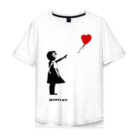 Мужская футболка хлопок Oversize с принтом Девочка с шариком-сердечком в Новосибирске, 100% хлопок | свободный крой, круглый ворот, “спинка” длиннее передней части | Тематика изображения на принте: banksy | бенкси | бэнкси | графити | граффити | девочка с сердечком | девочка с шариком | девочка с шариком сердечком | стрит арт | стритарт