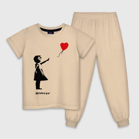 Детская пижама хлопок с принтом Девочка с шариком-сердечком в Новосибирске, 100% хлопок |  брюки и футболка прямого кроя, без карманов, на брюках мягкая резинка на поясе и по низу штанин
 | banksy | бенкси | бэнкси | графити | граффити | девочка с сердечком | девочка с шариком | девочка с шариком сердечком | стрит арт | стритарт