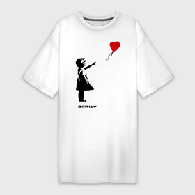 Платье-футболка хлопок с принтом Девочка с шариком сердечком в Новосибирске,  |  | banksy | бенкси | бэнкси | графити | граффити | девочка с сердечком | девочка с шариком | девочка с шариком сердечком | стрит арт | стритарт