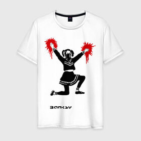 Мужская футболка хлопок с принтом Чирлидерша в Новосибирске, 100% хлопок | прямой крой, круглый вырез горловины, длина до линии бедер, слегка спущенное плечо. | banksy | бенкси | бэнкси | графити | граффити | стрит арт | стритарт | чирлидерша