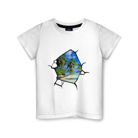 Детская футболка хлопок с принтом Окошко в рай в Новосибирске, 100% хлопок | круглый вырез горловины, полуприлегающий силуэт, длина до линии бедер | Тематика изображения на принте: banksy | бенкси | бэнкси | графити | граффити | окно | рай | стрит арт | стритарт