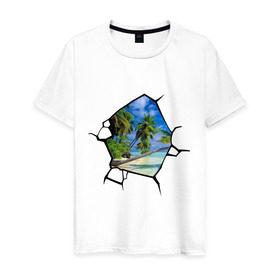 Мужская футболка хлопок с принтом Окошко в рай в Новосибирске, 100% хлопок | прямой крой, круглый вырез горловины, длина до линии бедер, слегка спущенное плечо. | banksy | бенкси | бэнкси | графити | граффити | окно | рай | стрит арт | стритарт