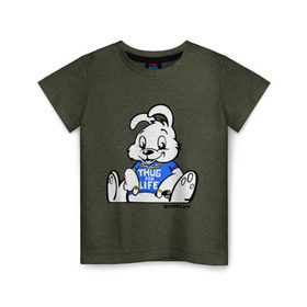 Детская футболка хлопок с принтом Кролик Бэнкси в Новосибирске, 100% хлопок | круглый вырез горловины, полуприлегающий силуэт, длина до линии бедер | banksy | бенкси | бэнкси | графити | граффити | кролик | плющевый кролик | стрит арт | стритарт