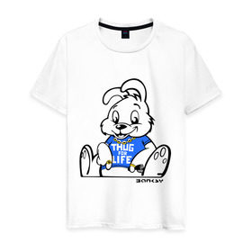 Мужская футболка хлопок с принтом Кролик Бэнкси в Новосибирске, 100% хлопок | прямой крой, круглый вырез горловины, длина до линии бедер, слегка спущенное плечо. | banksy | бенкси | бэнкси | графити | граффити | кролик | плющевый кролик | стрит арт | стритарт