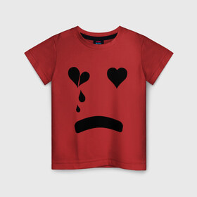Детская футболка хлопок с принтом Sad smile в Новосибирске, 100% хлопок | круглый вырез горловины, полуприлегающий силуэт, длина до линии бедер | Тематика изображения на принте: smile | грустный смайлик | сердце | смайл | смайлик
