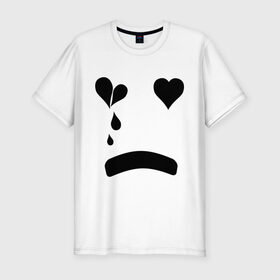 Мужская футболка премиум с принтом Sad smile в Новосибирске, 92% хлопок, 8% лайкра | приталенный силуэт, круглый вырез ворота, длина до линии бедра, короткий рукав | smile | грустный смайлик | сердце | смайл | смайлик