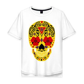 Мужская футболка хлопок Oversize с принтом Flower Skull в Новосибирске, 100% хлопок | свободный крой, круглый ворот, “спинка” длиннее передней части | skull | цветочный орнамент | цветы | череп | черепа