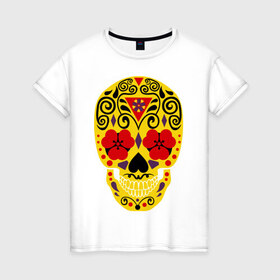 Женская футболка хлопок с принтом Flower Skull в Новосибирске, 100% хлопок | прямой крой, круглый вырез горловины, длина до линии бедер, слегка спущенное плечо | skull | цветочный орнамент | цветы | череп | черепа