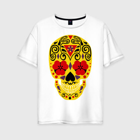 Женская футболка хлопок Oversize с принтом Flower Skull в Новосибирске, 100% хлопок | свободный крой, круглый ворот, спущенный рукав, длина до линии бедер
 | skull | цветочный орнамент | цветы | череп | черепа