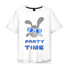 Мужская футболка хлопок Oversize с принтом It\s party time в Новосибирске, 100% хлопок | свободный крой, круглый ворот, “спинка” длиннее передней части | Тематика изображения на принте: вечеринка | зайчик | заяц | клубные | очки | тусовка