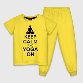 Детская пижама хлопок с принтом Keep calm and yoga on в Новосибирске, 100% хлопок |  брюки и футболка прямого кроя, без карманов, на брюках мягкая резинка на поясе и по низу штанин
 | йога | ом | спорт
