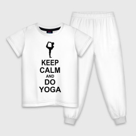 Детская пижама хлопок с принтом Keep calm and do yoga. в Новосибирске, 100% хлопок |  брюки и футболка прямого кроя, без карманов, на брюках мягкая резинка на поясе и по низу штанин
 | йога | ом | спорт