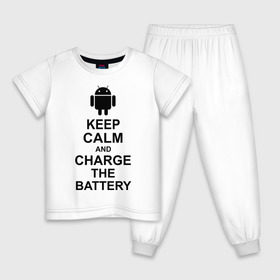 Детская пижама хлопок с принтом Keep calm and charge the battery (android) в Новосибирске, 100% хлопок |  брюки и футболка прямого кроя, без карманов, на брюках мягкая резинка на поясе и по низу штанин
 | 