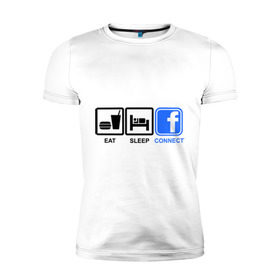Мужская футболка премиум с принтом Eat sleep facebook в Новосибирске, 92% хлопок, 8% лайкра | приталенный силуэт, круглый вырез ворота, длина до линии бедра, короткий рукав | eat | eat sleep facebook | facebook | sleep | еда | сон | фейсбук | фэйсбук