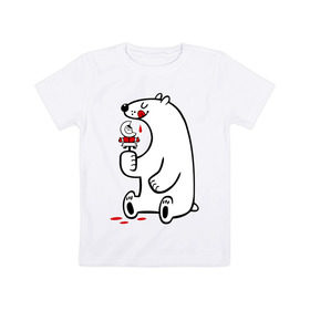 Детская футболка хлопок с принтом Белый медведь ест эскимоса в Новосибирске, 100% хлопок | круглый вырез горловины, полуприлегающий силуэт, длина до линии бедер | белый медведь | белый медведь ест эскимоса | медведь | эскимос мороженное
