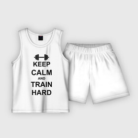 Детская пижама с шортами хлопок с принтом Keep  calm and train hard в Новосибирске,  |  | keep calm | keep calm and train hard | train hard | гантель