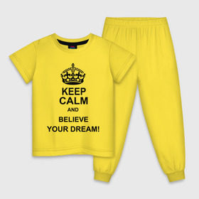 Детская пижама хлопок с принтом Keep calm and believe your dream! в Новосибирске, 100% хлопок |  брюки и футболка прямого кроя, без карманов, на брюках мягкая резинка на поясе и по низу штанин
 | believe your dream | keep calm | keep calm and believe your dream