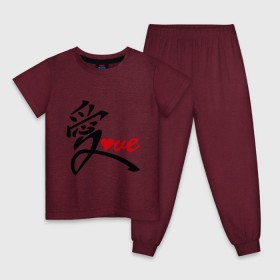 Детская пижама хлопок с принтом Китайский символ любви (love) в Новосибирске, 100% хлопок |  брюки и футболка прямого кроя, без карманов, на брюках мягкая резинка на поясе и по низу штанин
 | love | иероглиф | любовь | символ любви