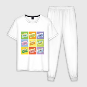 Мужская пижама хлопок с принтом Кассеты поп-арт в Новосибирске, 100% хлопок | брюки и футболка прямого кроя, без карманов, на брюках мягкая резинка на поясе и по низу штанин
 | поп арт