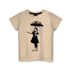 Детская футболка хлопок с принтом Girl in rain (Banksy) в Новосибирске, 100% хлопок | круглый вырез горловины, полуприлегающий силуэт, длина до линии бедер | бэнкси | граффити | девочка | дождь | зонт
