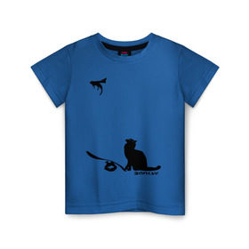 Детская футболка хлопок с принтом Cat and supermouse (Banksy) в Новосибирске, 100% хлопок | круглый вырез горловины, полуприлегающий силуэт, длина до линии бедер | Тематика изображения на принте: бэнкси | граффити | киса | кот | котенок | котэ | кошка | мышка | супермышка