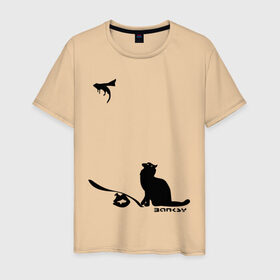 Мужская футболка хлопок с принтом Cat and supermouse (Banksy) в Новосибирске, 100% хлопок | прямой крой, круглый вырез горловины, длина до линии бедер, слегка спущенное плечо. | бэнкси | граффити | киса | кот | котенок | котэ | кошка | мышка | супермышка