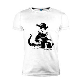 Мужская футболка премиум с принтом Gangsta rat (Banksy) в Новосибирске, 92% хлопок, 8% лайкра | приталенный силуэт, круглый вырез ворота, длина до линии бедра, короткий рукав | бэнкси | гангстер | граффити | грызун | мышь | хомяк