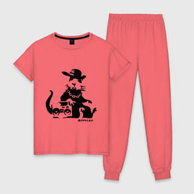Женская пижама хлопок с принтом Gangsta rat (Banksy) в Новосибирске, 100% хлопок | брюки и футболка прямого кроя, без карманов, на брюках мягкая резинка на поясе и по низу штанин | бэнкси | гангстер | граффити | грызун | мышь | хомяк