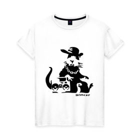 Женская футболка хлопок с принтом Gangsta rat (Banksy) в Новосибирске, 100% хлопок | прямой крой, круглый вырез горловины, длина до линии бедер, слегка спущенное плечо | бэнкси | гангстер | граффити | грызун | мышь | хомяк